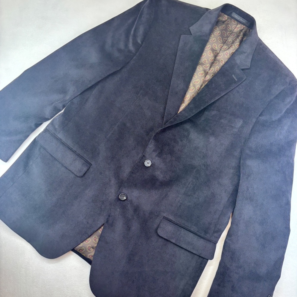 Chaps Mens 44L‎ Corduroy Sport Coat Blazer Brown Paisley Lined Two Button